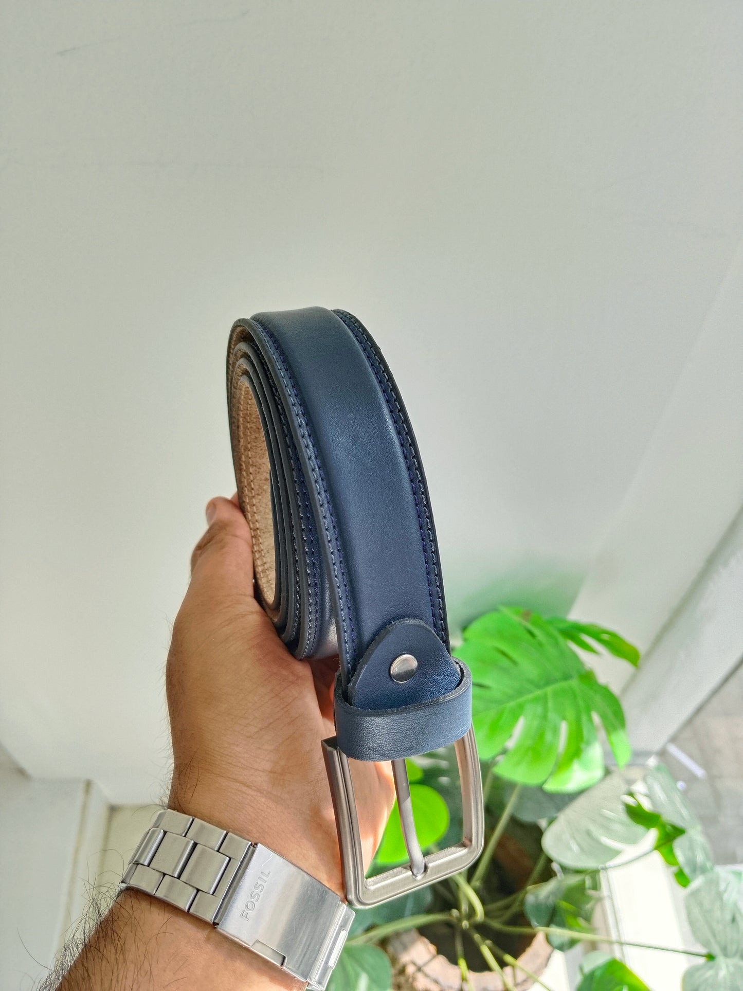 Blue Formal Cow Leather Belt