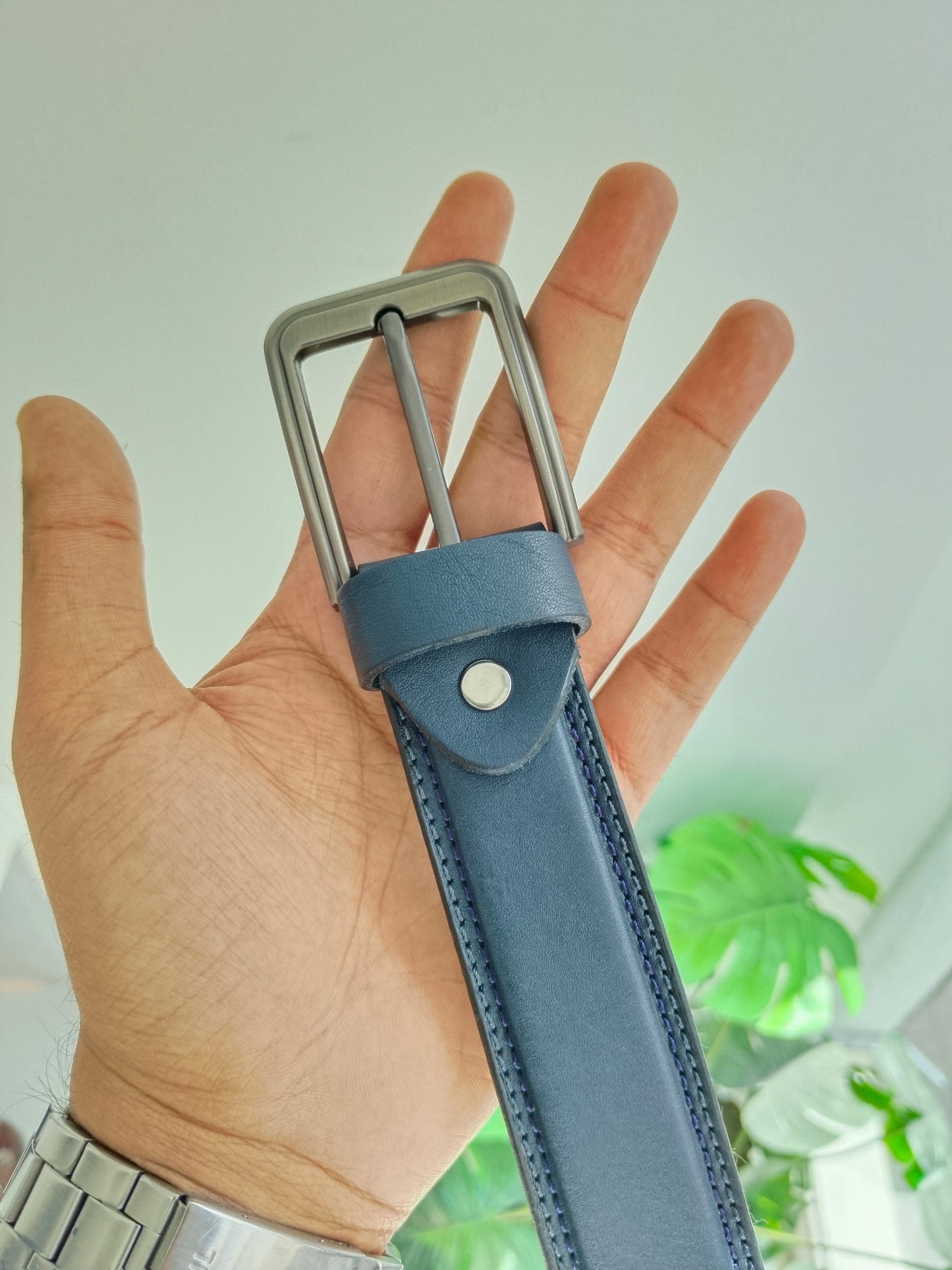 Blue Formal Cow Leather Belt